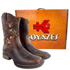 Bota Texana Feminina Goyazes Bico Quadrado Flex Couro Dallas Furtacor Cano Baixo Bordado Lateral Ref: 243207-CF