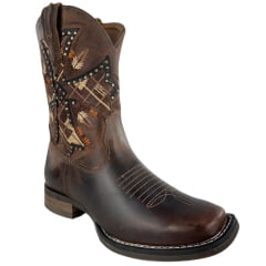 Bota Texana Feminina Goyazes Bico Quadrado Flex Couro Dallas Furtacor Cano Baixo Bordado Lateral Ref: 243207-CF