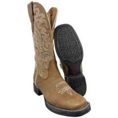 Bota Texana Feminina Goyazes Bico Quadrado Kactus Couro Dallas Creme Ref: 263208-CK-02