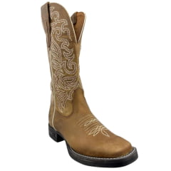 Bota Texana Feminina Goyazes Bico Quadrado Kactus Couro Dallas Creme Ref: 263208-CK-02