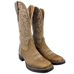 Bota Texana Feminina Goyazes Bico Quadrado Kactus Couro Dallas Creme Ref: 263208-CK-02