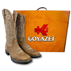 Bota Texana Feminina Goyazes Bico Quadrado Kactus Couro Dallas Creme Ref: 263208-CK-02
