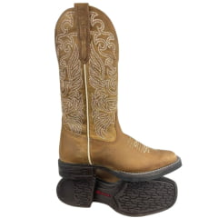 Bota Texana Feminina Goyazes Bico Quadrado Kactus Couro Dallas Creme Ref: 263208-CK-02
