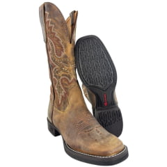 Bota Texana Feminina Goyazes Bico Quadrado Kactus Couro Dallas Ocre Bordado Tachinhas Ref:263206-CK
