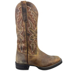 Bota Texana Feminina Goyazes Bico Quadrado Kactus Couro Dallas Ocre Bordado Tachinhas Ref:263206-CK