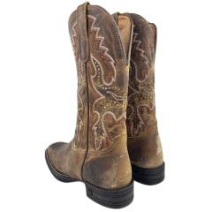Bota Texana Feminina Goyazes Bico Quadrado Kactus Couro Dallas Ocre Bordado Tachinhas Ref:263206-CK