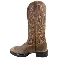 Bota Texana Feminina Goyazes Bico Quadrado Kactus Couro Dallas Ocre Bordado Tachinhas Ref:263206-CK