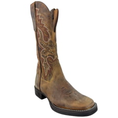 Bota Texana Feminina Goyazes Bico Quadrado Kactus Couro Dallas Ocre Bordado Tachinhas Ref:263206-CK