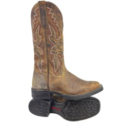 Bota Texana Feminina Goyazes Bico Quadrado Kactus Couro Dallas Ocre Bordado Tachinhas Ref:263206-CK