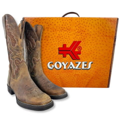 Bota Texana Feminina Goyazes Bico Quadrado Kactus Couro Dallas Ocre Bordado Tachinhas Ref:263206-CK