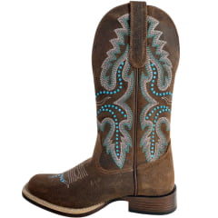 Bota Texana Feminina Goyazes Bico Quadrado Power Couro Turn Tabaco Bordado E Tachinhas Ref:263206-CP-06