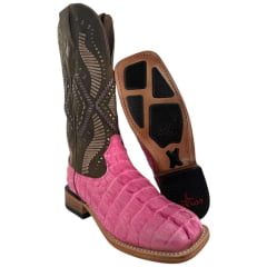 Bota Texana Feminina Goyazes Bico Quadrado Ranch Couro De Jacaré Pink Dallas Cano Marrom Bordado 266401-JC Bota Texana Feminina Goyazes Bico Quadrado Ranch Couro De Jacaré Pink Dallas Cano Marrom Bordado 266401-JC