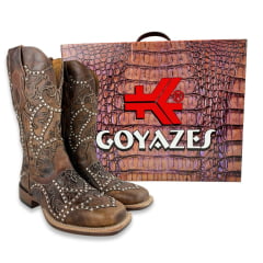 Bota Texana Feminina Goyazes Bico Quadrado Ranch Flare Couro Dallas Tabaco Com Rebite Ref: 246405-CF_04