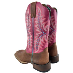 Bota Texana Feminina Goyazes Bico Quadrado Ranch Flare Couro Dallas Terra/Atlanta E Pink Tachinha Azul Ref: 256402-CF-02