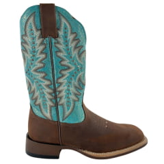 Bota Texana Feminina Goyazes Bico Quadrado Ranch Flare Couro Flex Café E Azul Ref: 256402-CF