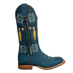 Bota Texana Feminina Goyazes Couro Bufalo Marinho Bico Quadrado Ref: 203260-CC