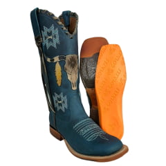 Bota Texana Feminina Goyazes Couro Bufalo Marinho Bico Quadrado Ref: 203260-CC