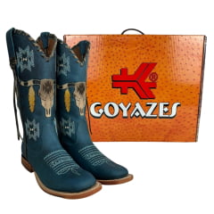 Bota Texana Feminina Goyazes Couro Bufalo Marinho Bico Quadrado Ref: 203260-CC