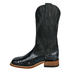 Bota Texana Feminina Goyazes Couro Cobra Pyton Estrelado Pitstop Preto Bico Quadrado Ref: 236401-CCC