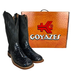 Bota Texana Feminina Goyazes Couro Cobra Pyton Estrelado Pitstop Preto Bico Quadrado Ref: 236401-CCC