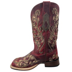Bota Texana Feminina Goyazes Couro Dallas Bico Quadrado Ranch Flare Pinhão Ref: 246405-CF-04