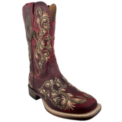Bota Texana Feminina Goyazes Couro Dallas Bico Quadrado Ranch Flare Pinhão Ref: 246405-CF-04