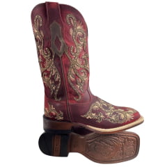 Bota Texana Feminina Goyazes Couro Dallas Bico Quadrado Ranch Flare Pinhão Ref: 246405-CF-04