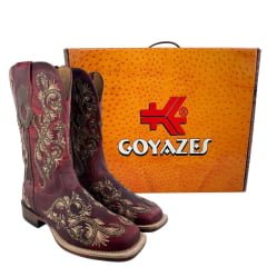 Bota Texana Feminina Goyazes Couro Dallas Bico Quadrado Ranch Flare Pinhão Ref: 246405-CF-04