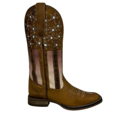 Bota Texana Feminina Goyazes Couro Dallas Furta Cor Bico Quadrado Solado Flex Com Desenhos de Estrela Ref.223209 CF