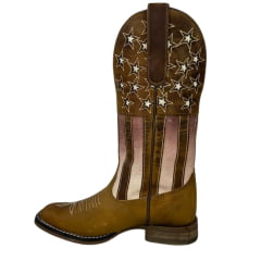 Bota Texana Feminina Goyazes Couro Dallas Furta Cor Bico Quadrado Solado Flex Com Desenhos de Estrela Ref.223209 CF