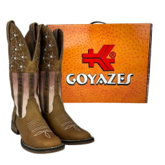 Bota Texana Feminina Goyazes Couro Dallas Furta Cor Bico Quadrado Solado Flex Com Desenhos de Estrela Ref.223209 CF