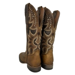 Bota Texana Feminina Goyazes Couro Dallas Furta Cor Tabaco Bico Quadrado Ref: 243203-CF