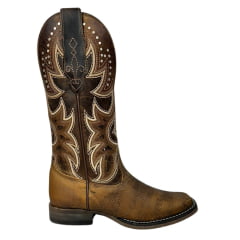 Bota Texana Feminina Goyazes Couro Dallas Furta Cor Tabaco Bico Quadrado Ref: 243203-CF