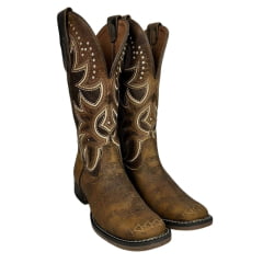 Bota Texana Feminina Goyazes Couro Dallas Furta Cor Tabaco Bico Quadrado Ref: 243203-CF