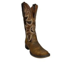 Bota Texana Feminina Goyazes Couro Dallas Furta Cor Tabaco Bico Quadrado Ref: 243203-CF