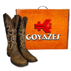 Bota Texana Feminina Goyazes Couro Dallas Furta Cor Tabaco Bico Quadrado Ref: 243203-CF