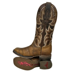 Bota Texana Feminina Goyazes Couro Dallas Furta Cor Tabaco Bico Quadrado Ref: 243203-CF