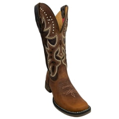 Bota Texana Feminina Goyazes Couro Dallas Furtacor/Dallas Tabaco Bico Quadrado Flex REF:243203-CF