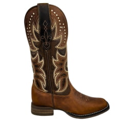 Bota Texana Feminina Goyazes Couro Dallas Furtacor/Dallas Tabaco Bico Quadrado Flex REF:243203-CF