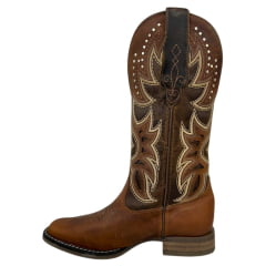 Bota Texana Feminina Goyazes Couro Dallas Furtacor/Dallas Tabaco Bico Quadrado Flex REF:243203-CF