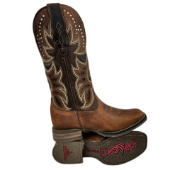 Bota Texana Feminina Goyazes Couro Dallas Furtacor/Dallas Tabaco Bico Quadrado Flex REF:243203-CF