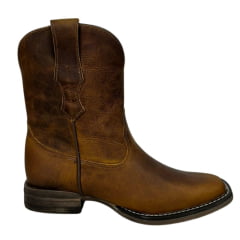 Bota Texana Feminina Goyazes Couro Dallas Ocre Bico Quadrado Liso Ref: 203258-CF