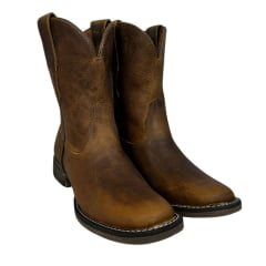 Bota Texana Feminina Goyazes Couro Dallas Ocre Bico Quadrado Liso Ref: 203258-CF