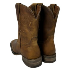 Bota Texana Feminina Goyazes Couro Dallas Ocre Bico Quadrado Liso Ref: 203258-CF