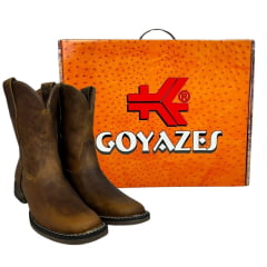 Bota Texana Feminina Goyazes Couro Dallas Ocre Bico Quadrado Liso Ref: 203258-CF