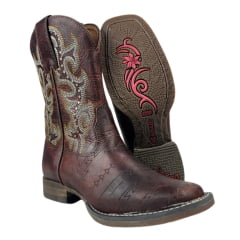 Bota Texana Feminina Goyazes Couro Dallas Pinhão Bico Quadrado Flex Ref: 233207-CF