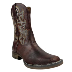 Bota Texana Feminina Goyazes Couro Dallas Pinhão Bico Quadrado Flex Ref: 233207-CF