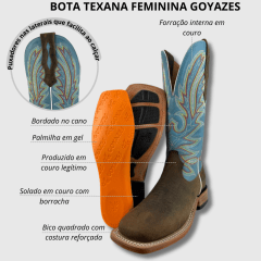 Bota Texana Feminina Goyazes Couro Dallas Tabaco Ref.226404-CC