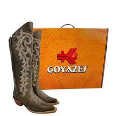 Bota Texana Feminina Goyazes Couro Destroyer Tabaco Com Bordado Creme Bico Fino REF: 246804-CC