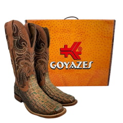 Bota Texana Feminina Goyazes Couro Jacaré Barriga Pantano/Strong Orange B. Quadrado REF: 233201-JC